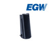 EGW Blued Steel Mainspring Housing for the Springfield Prodigy Compact Grip Module shown in a rear three-quarter view. Precision-machined from blued steel and featuring 25 LPI (lines per inch) checkering for an enhanced, non-slip grip. The image highlights the clean machining, checkered texture, and durable blued finish designed to improve handling, control, and complement the Springfield Prodigy Compact pistol.