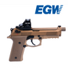 Right side view of a Beretta 92 RDO with the EGW Trijicon RMR / SRO and Holosun 407C / 507C adapter plate and compatible red dot optic installed.