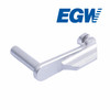 EGW Double Stack .45 ACP Slide Stop with .200" pin in stainless steel finish, shown from the front 3/4 angle. Full view highlights the wide paddle designed for easier slide stop engagement.