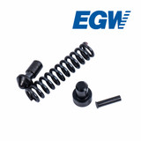 Included components for the EGW Mainspring Housing Build Kit for Springfield Prodigy Compact pistols. The image shows the 19 lb mainspring along with the mainspring cap pin and retaining pin required to assemble a compact Prodigy mainspring housing. Precision-manufactured replacement components designed for reliable function, consistent ignition, and compatibility with Springfield Prodigy 3.5-inch and 4.25-inch pistols equipped with the compact grip module.