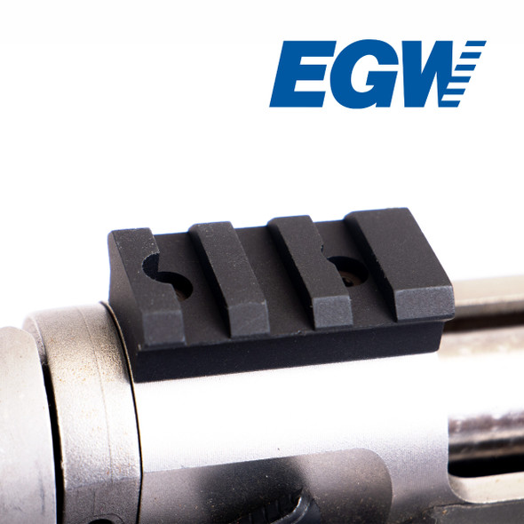 Right-side view of the EGW 2-PC Savage Round Back Long Action Picatinny Rail 0 MOA rear mount installed on the rifle receiver.