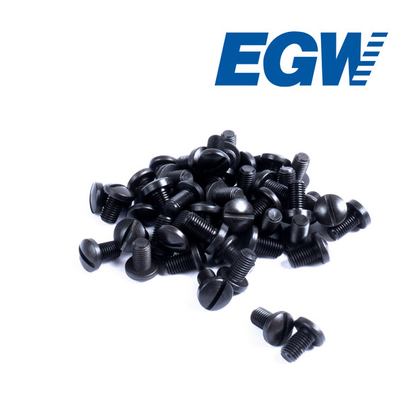 A professional, high-quality image showcasing a bulk package of 50 slotted head grip screws for 1911 pistols. The screws are coated in a durable blue finish, providing both a sleek appearance and long-lasting protection against wear. These grip screws are made in the USA from high-quality materials, ensuring superior performance and reliability. The image highlights the precision-machined threads and uniform slotted heads, perfect for gun builders and gunsmiths looking for a reliable, cost-effective solution for their 1911 builds and repairs. Ideal for professionals who need bulk quantities, this pack delivers consistent quality with every screw.