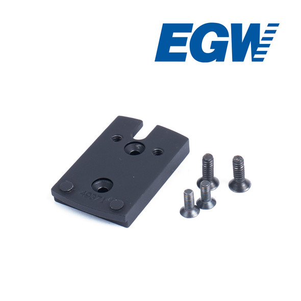 EGW Holosun K Series Sight Mount for Beretta 92 RDO pistol shown in a top-down product view with the included mounting screws. Compatible with Holosun K Series, Vortex Defender CCW, Vortex Defender ST, Shield RMS-C, Shield RMS, Shield SMS, and Leupold DeltaPoint Pro red dot sights. Precision-machined optics mounting plate designed to provide a secure and reliable mounting solution for popular micro red dot optics on Beretta 92 RDO pistols.