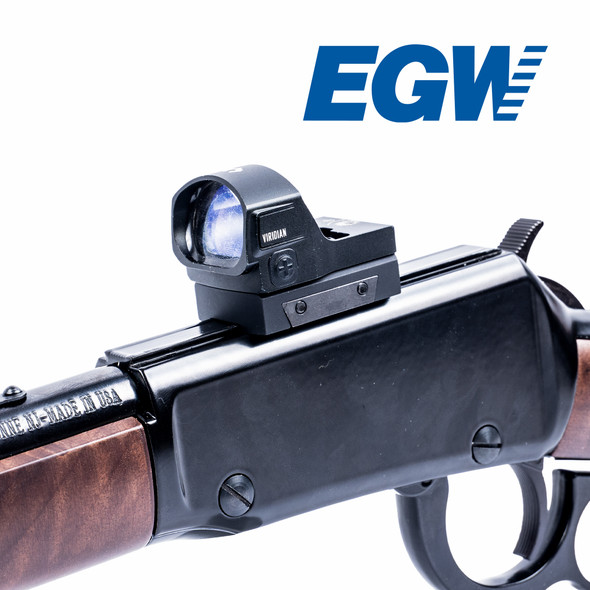 Front 3/4 view of the Vortex Viper/Venom sight mount installed on a Henry H001 rifle with a red dot sight mounted.