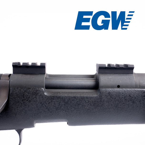 Right-side view of the Remington 700/Bergara B14 Long Action receiver with both EGW HD 2-Piece Picatinny Rail 0 MOA mounts installed, shown without scope rings or optic.