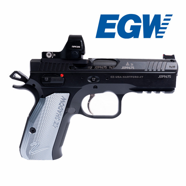 Right side of CZ Shadow 2 Compact Optics Ready with an EGW dot mount for Docter footprint.