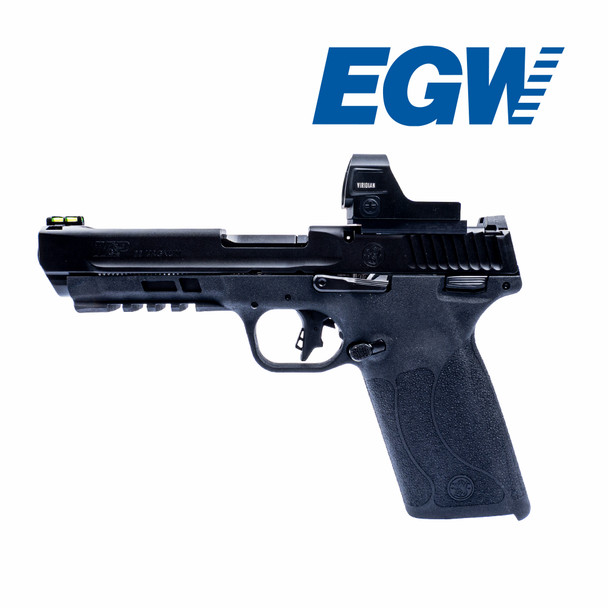 Left-side profile of a Smith & Wesson M&P .22 Magnum/5.7 pistol featuring a Red Dot Adapter Plate and mounted red dot optic. The mount fits seamlessly on the slide, providing a clean, streamlined look while enhancing aiming precision and tactical readiness.