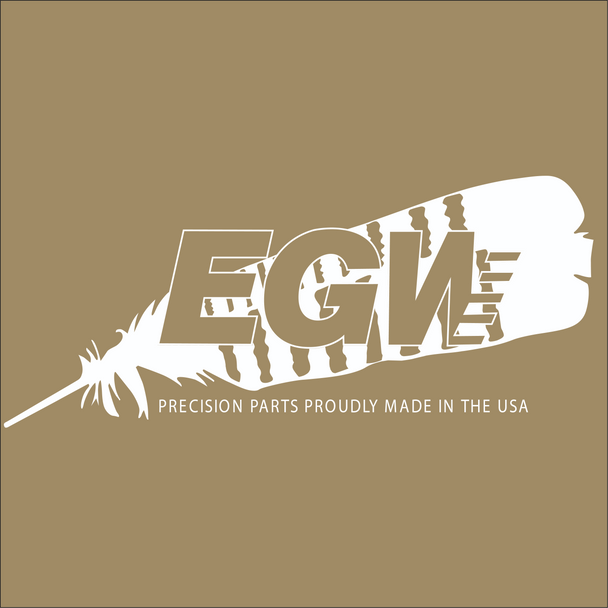 Close-up of the EGW Give'Em Thunder Turkey feather logo printed on the front of the T-shirt.