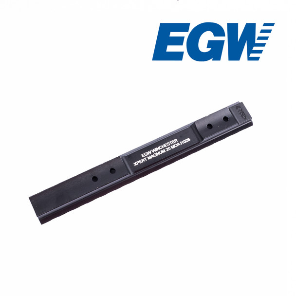 Bottom view of the EGW 20 MOA Picatinny rail for the Winchester Xpert Magnum, showing the mounting surface and screw hole pattern.