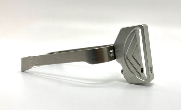 Right side view of the Red Dirt ST F3 Stepped Face Trigger in Silver for the Springfield Prodigy and Alpha Foxtrot Romulus, showing the trigger shoe and trigger bow.