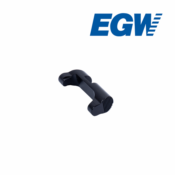 Front view of the EGW extended magazine catch and release for CZ P-01, Shadow 2, and Shadow Orange, showing the face of the extended magazine release and machined profile.