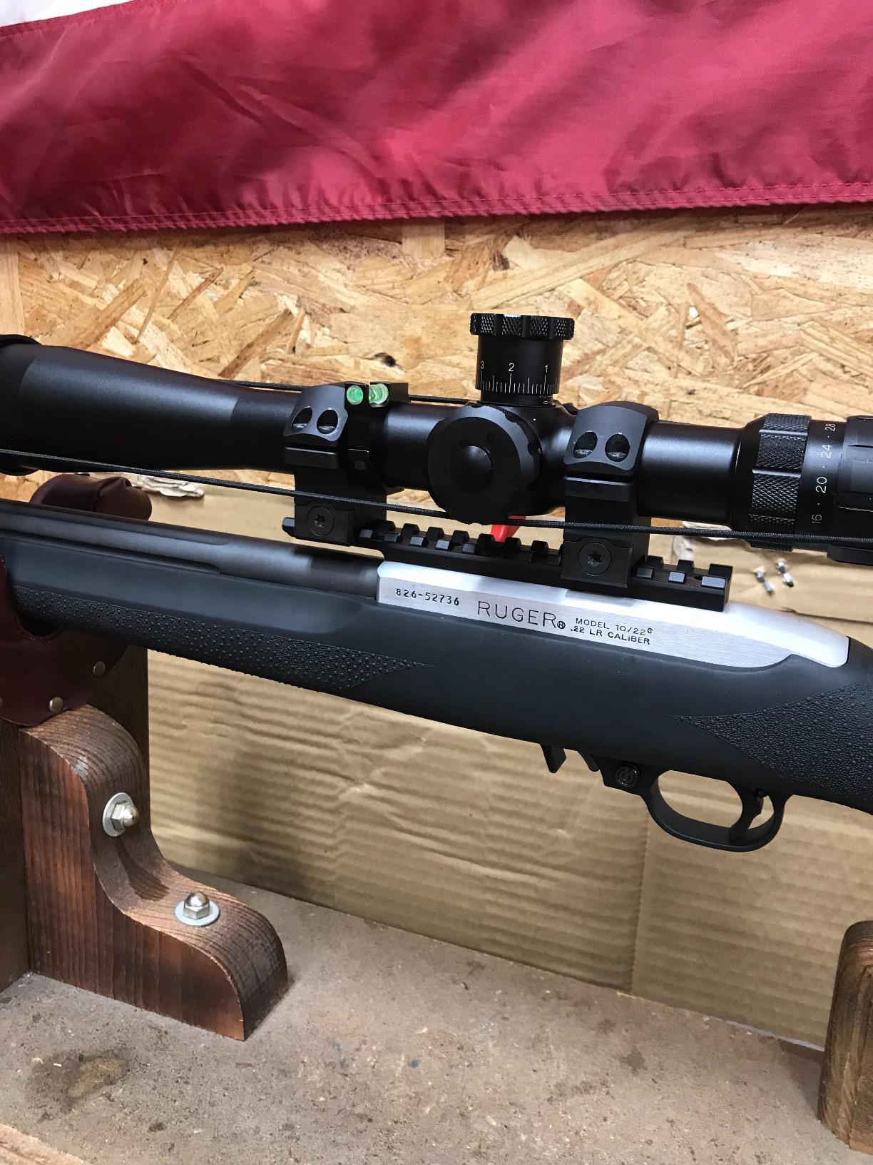 Ruger 1022 scope mount installed with 20 MOA rail and optics