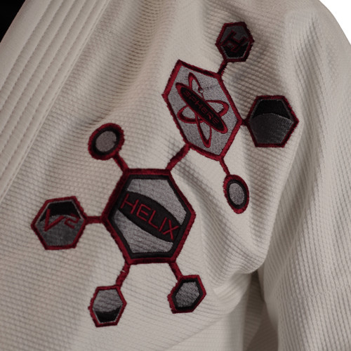 Sphere Helix Jiu Jitsu Gi White and Red Lapel Closeup