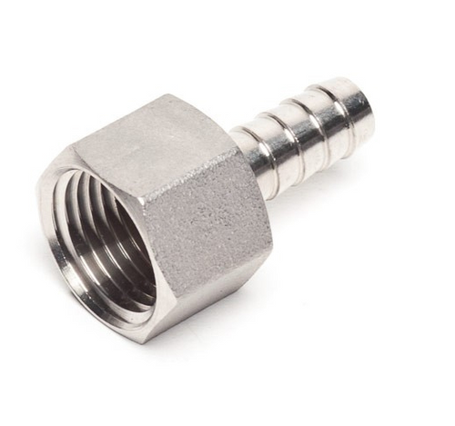 Barbed Hose Fitting Stainless Steel 3/8"  - 1/2" Female NPT, Yeast, Brewing Malt