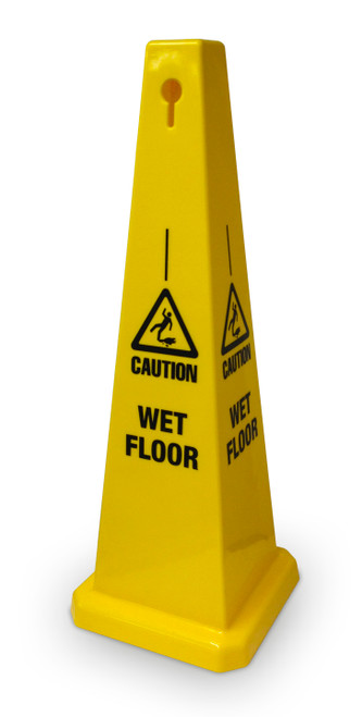 Wet Floor Cone 320mm base x 900mm high Yellow plastic message on all sides