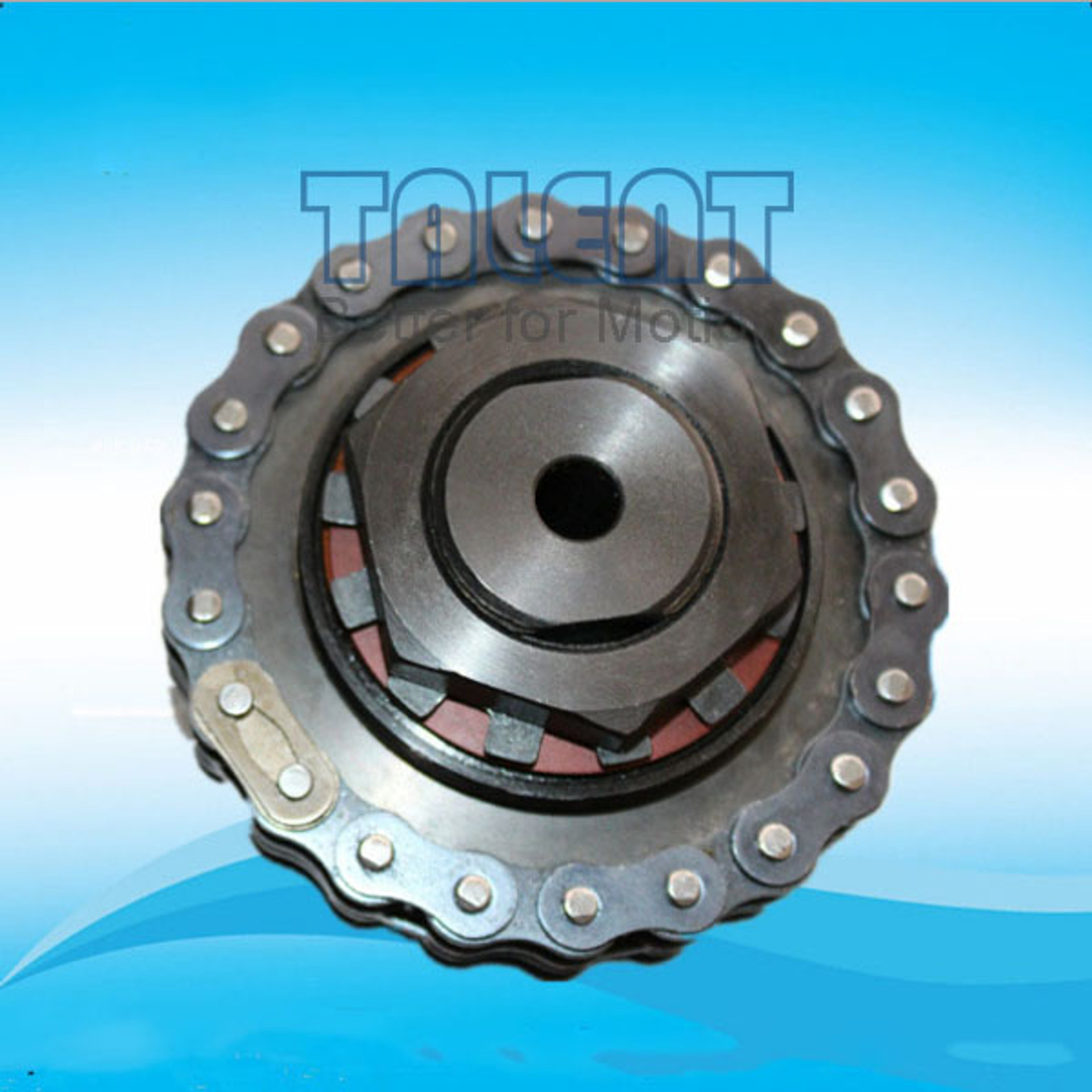 Friction torque limiter chain coupling, overload clutch safety coupling