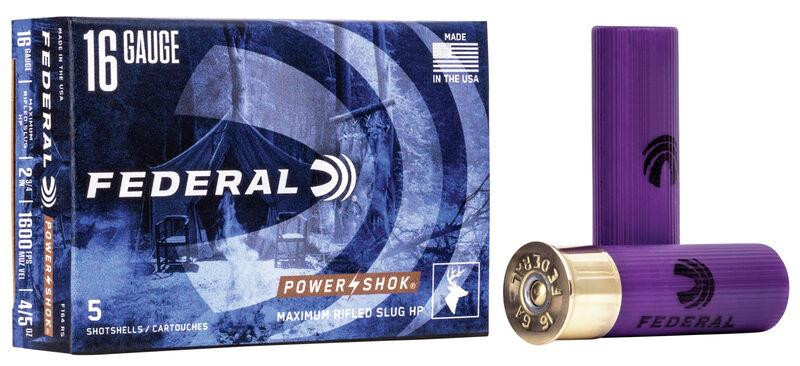 Federal Power-Shok Ammunition 16 Gauge 2-3/4" 4/5 oz Hollow Point Rifled Slug Box of 5