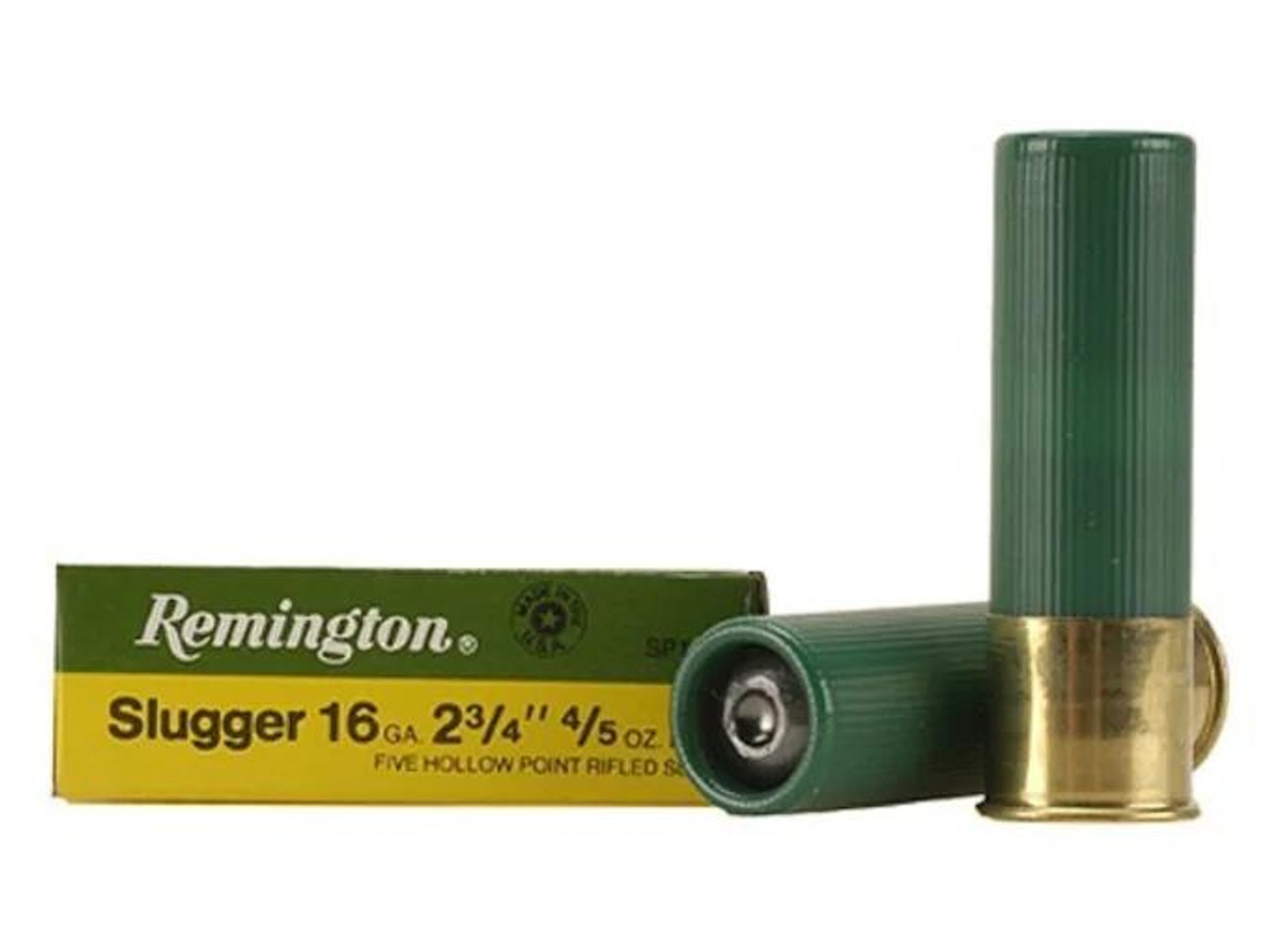 Remington Slugger 16 Gauge 2-3/4" 4/5 oz. Rifled Slug 5 rds. Remington Slugger 16 Gauge 2-3/4" 4/5 oz. Rifled Slug 5 rds.