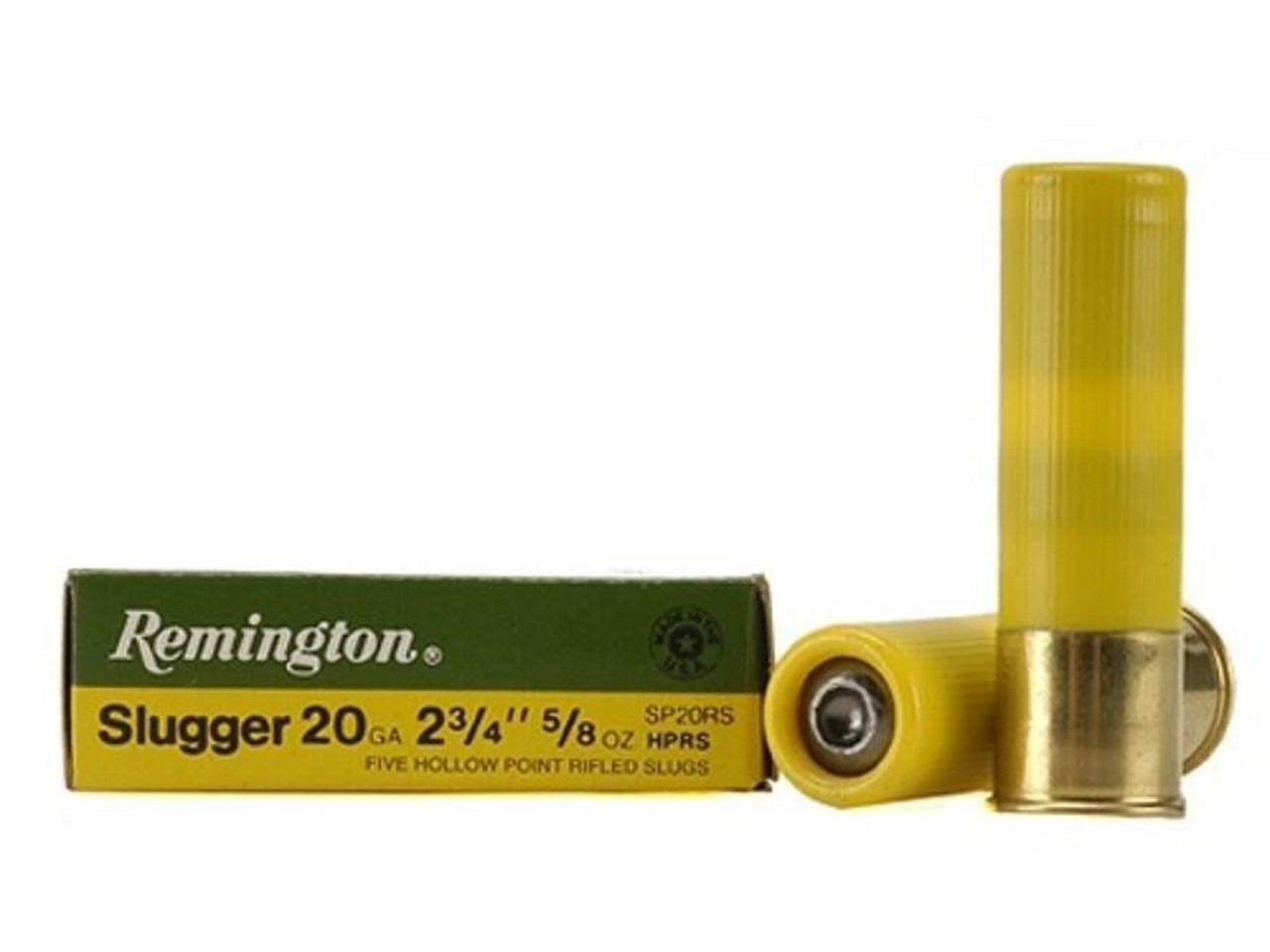 Remington Slugger Ammunition 20 Gauge 2-3/4" 5/8 oz Rifled Slug Remington Slugger Ammunition 20 Gauge 2-3/4" 5/8 oz Rifled Slug