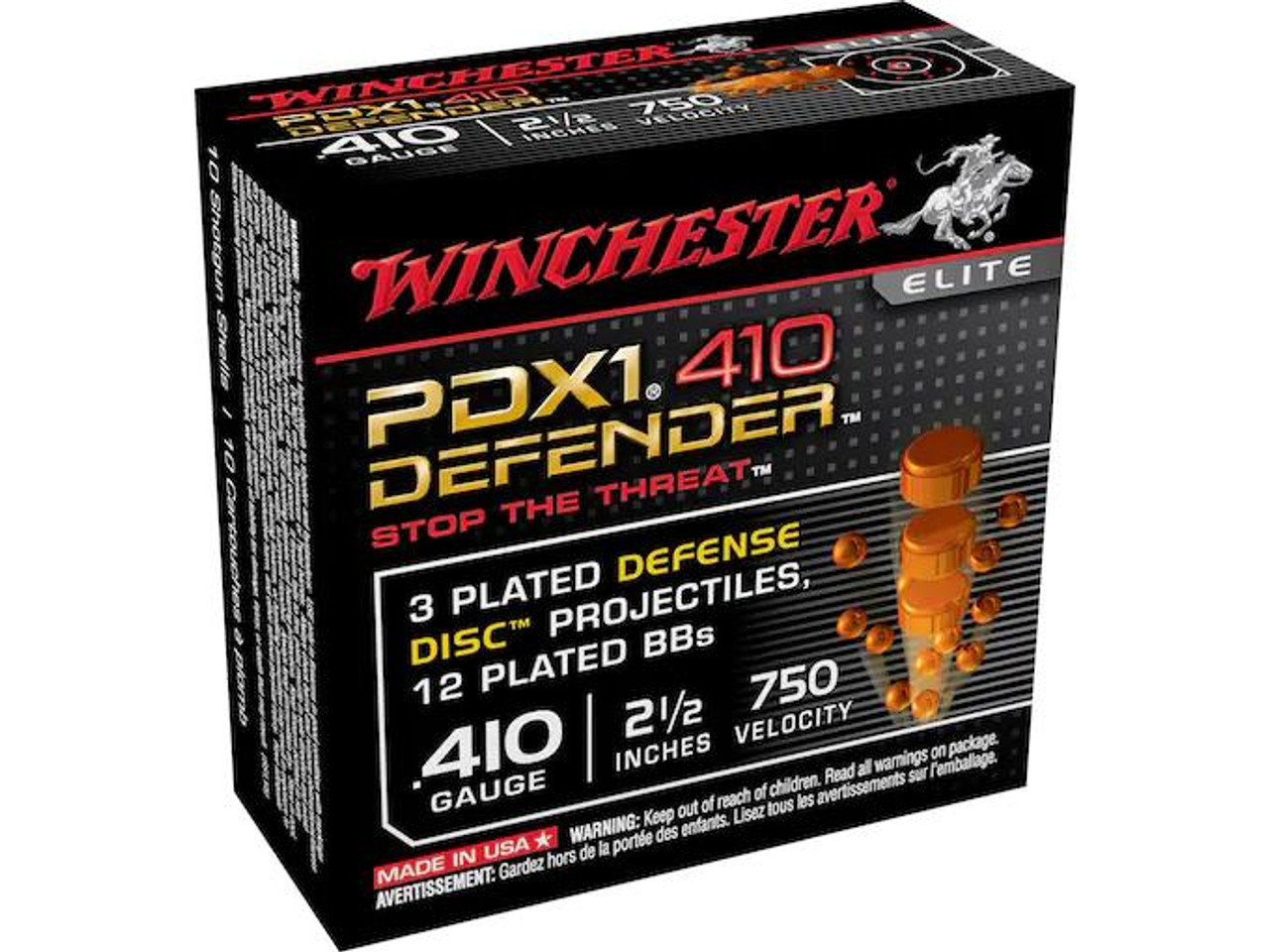 Winchester PDX1 Defender .410 Bore 2-1/2" 3 Disks over 1/4 oz. #BB Shot 10 rds. Winchester PDX1 Defender .410 Bore 2-1/2" 3 Disks over 1/4 oz. #BB Shot 10 rds.
