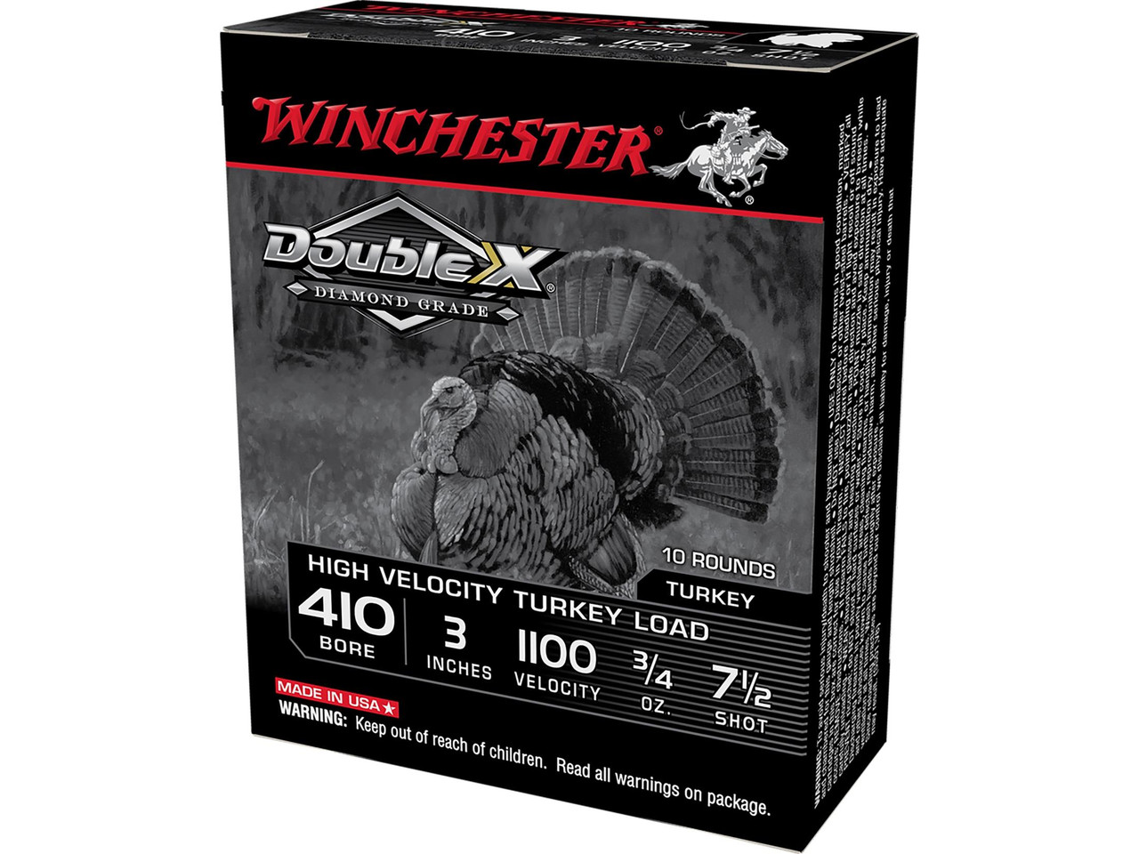 Winchester Double-X Diamond Grade Turkey Ammunition 410 Bore 3" 3/4 oz #7-1/2 Copper Plated Shot Box of 10 Winchester Double-X Diamond Grade Turkey Ammunition 410 Bore 3" 3/4 oz #7-1/2 Copper Plated Shot Box of 10