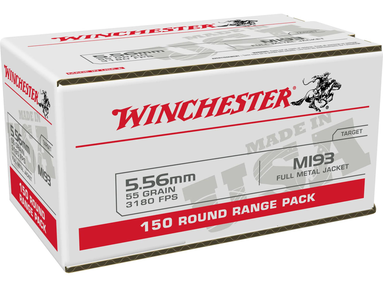 Winchester USA Ammunition 5.56x45mm NATO 55 Grain M193 Full Metal Jacket Value Pack