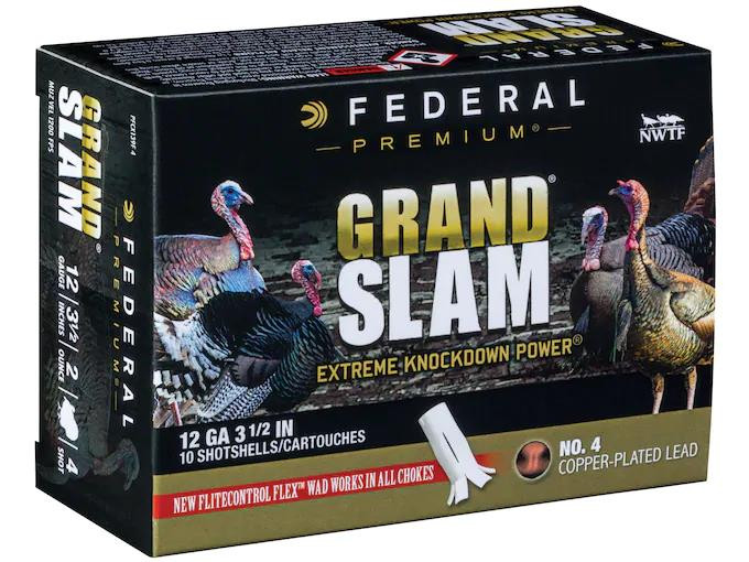 Federal Grand Slam Turkey 12 Gauge 3-1/2" 2 oz. #4 Buffered Copper Plated Shot Flightcontrol Flex Wad 10 rds.