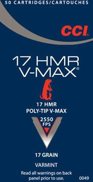 CCI V-Max Varmint .17 Hornady Magnum Rimfire 17 gr 50 rds.