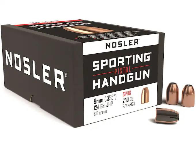 Nosler Sporting Handgun Bullets 9mm (355 Diameter) 124 Grain Jacketed Hollow Point Box of 250