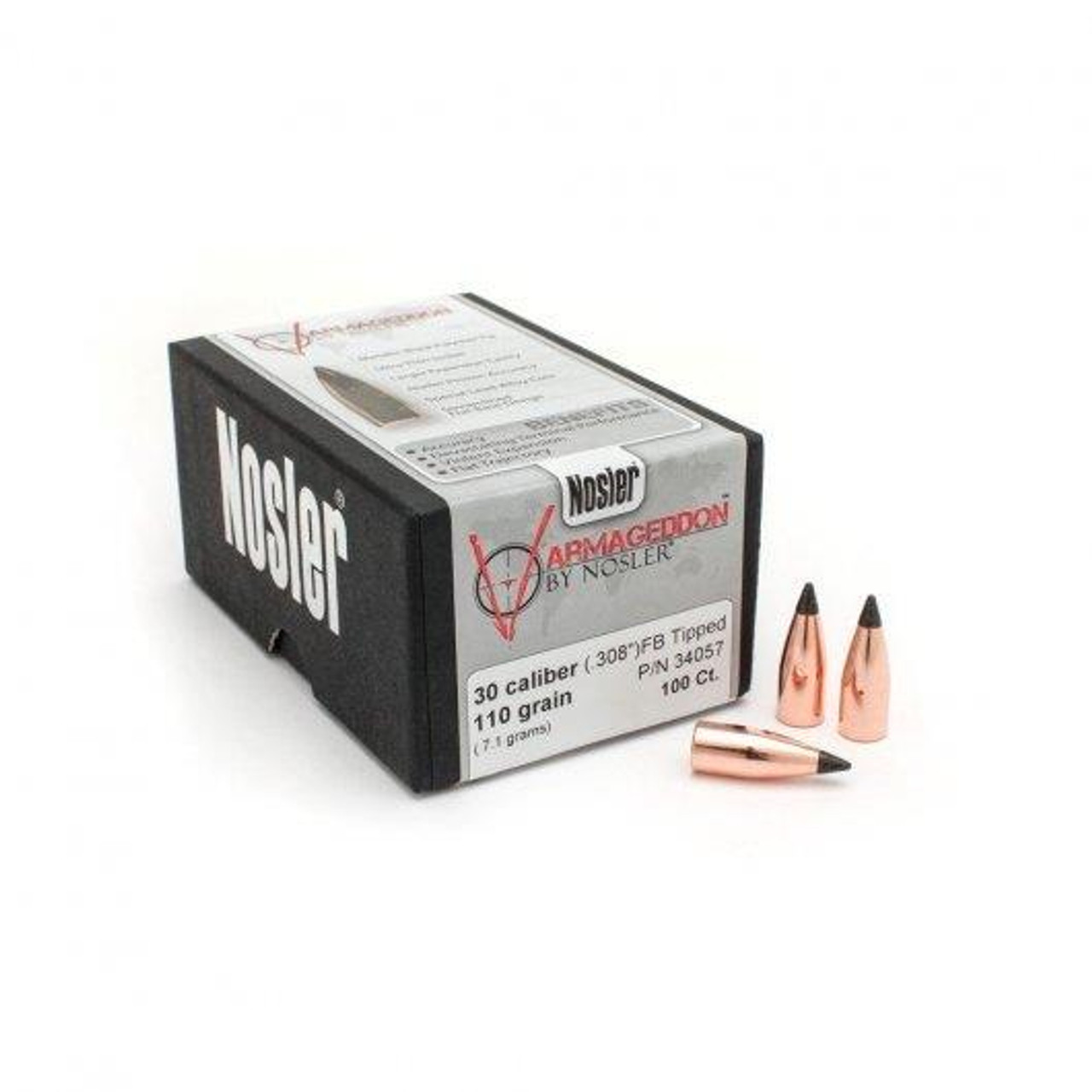 Nosler Varmageddon 30 Cal .308 Dia 110 Grain Flat Base Tipped (1-100ct Box)