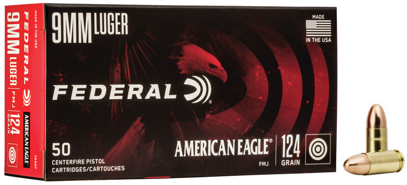 Federal American Eagle 9mm 124gr FMJ #AE9AP 50 Rounds