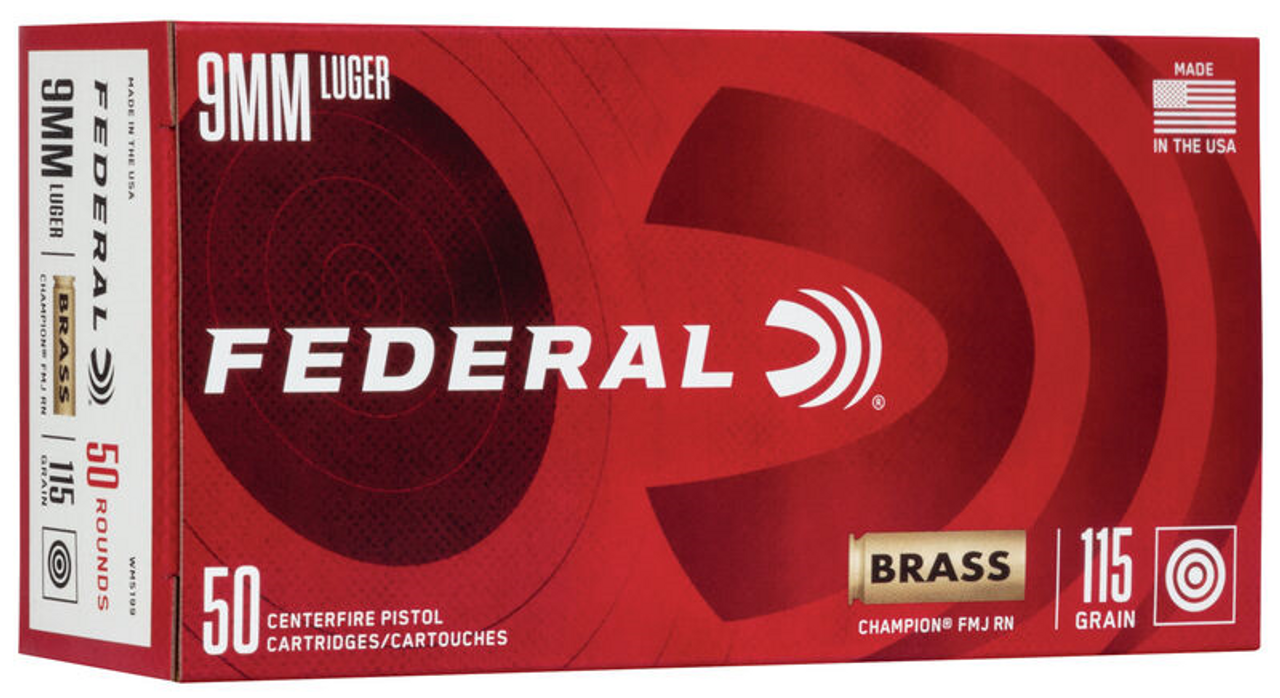 Federal Champion 9MM 115 Grain Full Metal Jacket #WM5199 50 Rounds Federal Champion 9MM 115 Grain Full Metal Jacket #WM5199 50 Rounds