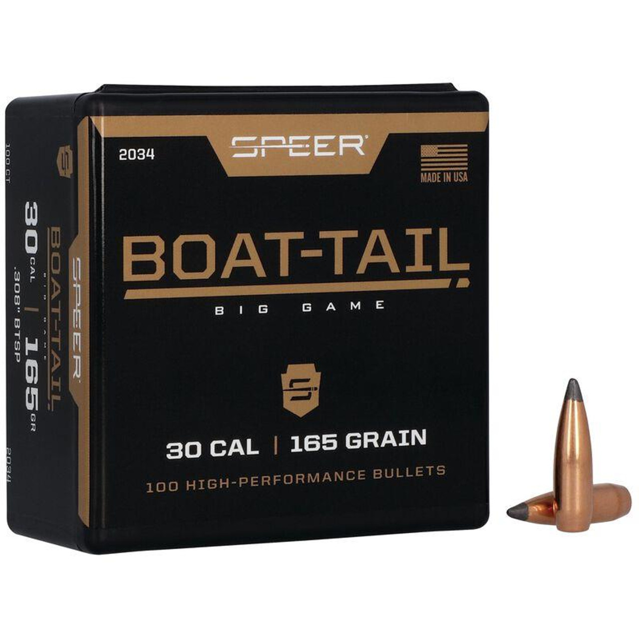 Speer .308 Cal 165gr Boat-Tail Rifle Bullets #2034 (1-100 ct box)