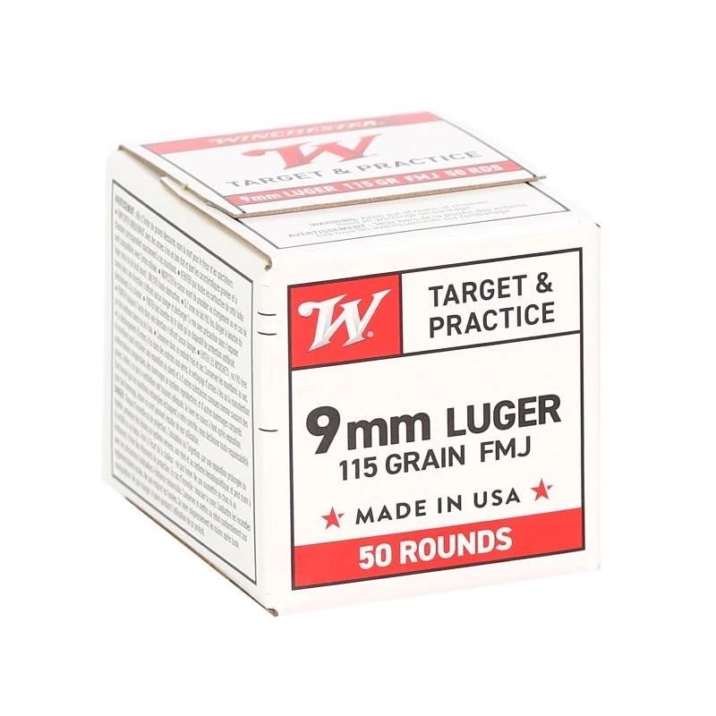 Winchester USA Target 9MM 115gr FMJ #W9MM50 50 Rounds