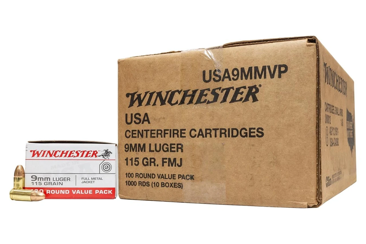 Winchester USA 9MM Luger 115 gr FMJ #USA9MMVP 1000 Round Case