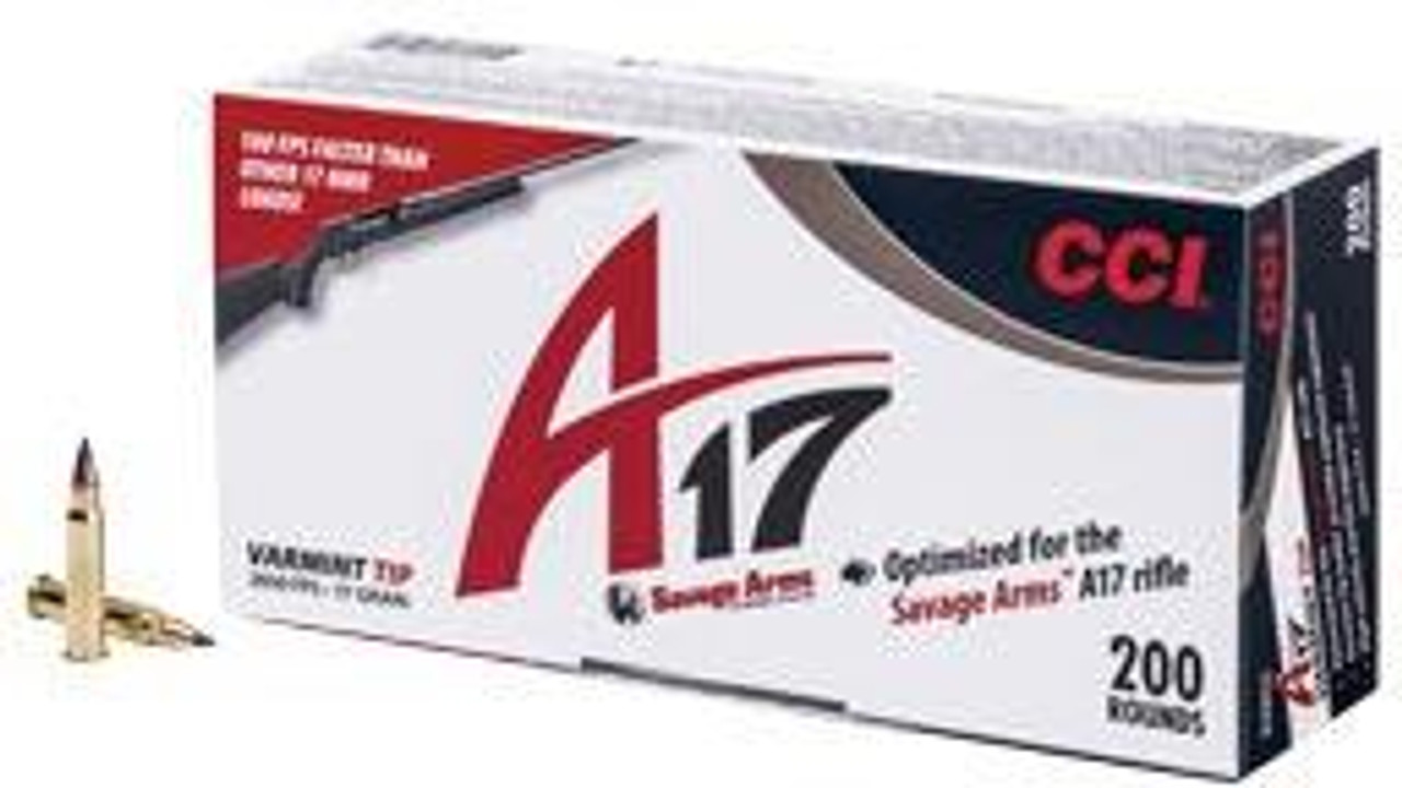 CCI A17 .17 Hornady Magnum Rimfire 17 gr Tipped Varmint 200 rds. CCI A17 .17 Hornady Magnum Rimfire 17 gr Tipped Varmint 200 rds.