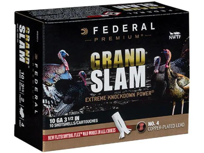 Federal Grand Slam Turkey 10 Gauge 3-1/2" 2 oz. #4 Buffered Copper Plated Shot Flightcontrol Flex Wad 10 rds.