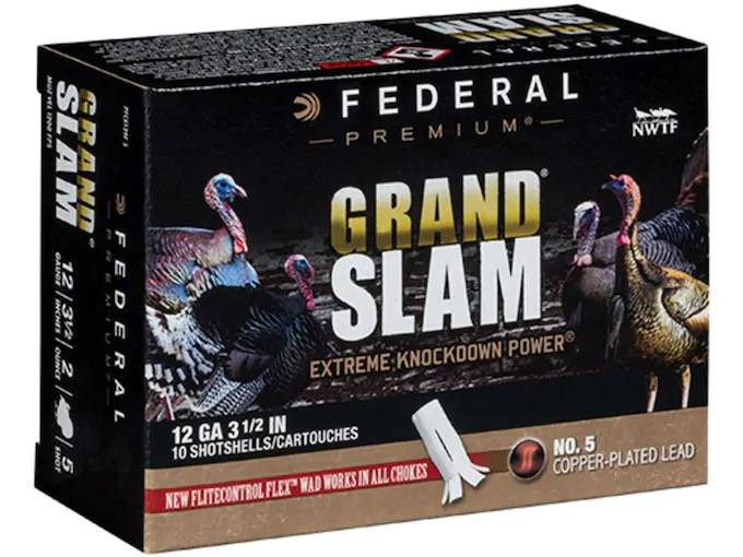 Federal Grand Slam Turkey 12 Gauge 3-1/2" 2 oz. #5 Buffered Copper Plated Shot Flightcontrol Flex Wad 10 rds.