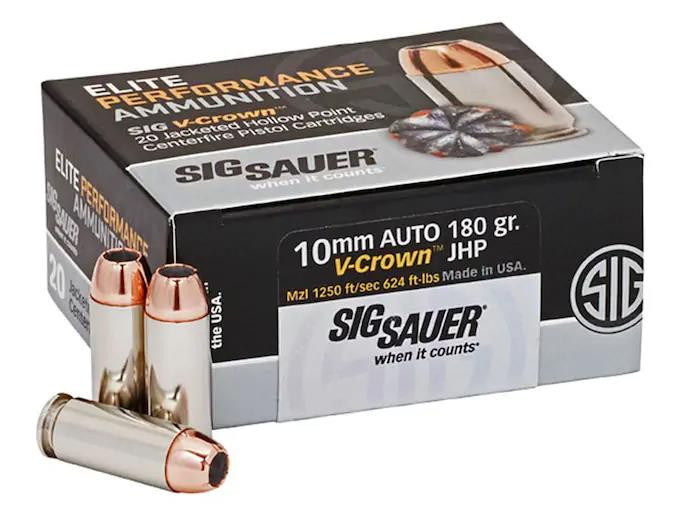 Sig Sauer Elite Performance 10mm Auto 180 gr V-Crown Jacketed Hollow Point 20 rds.