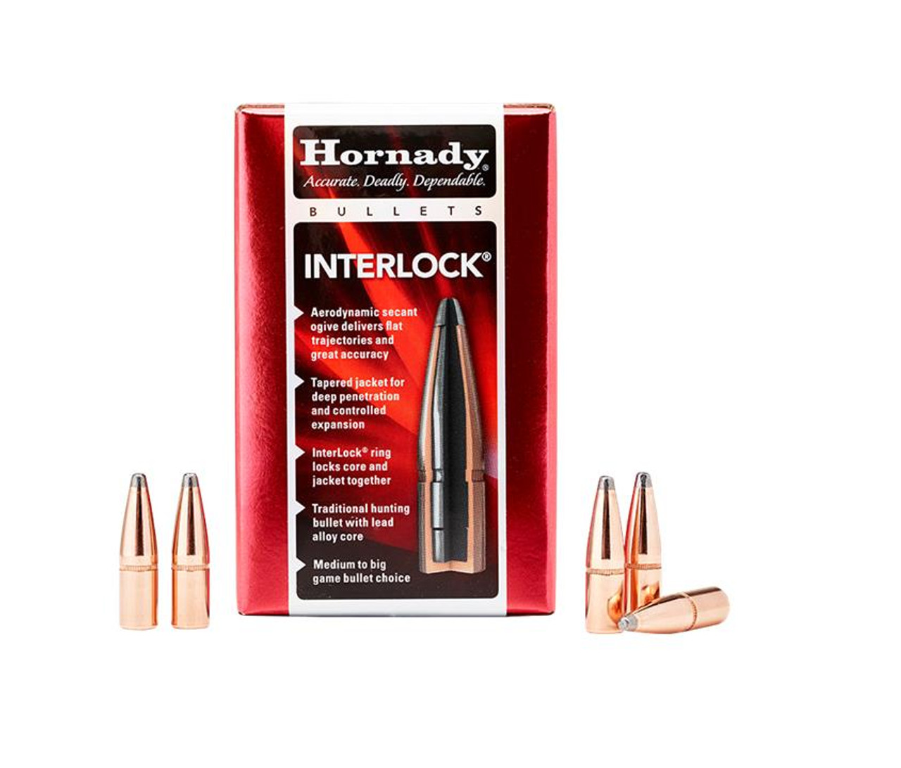 Hornady InterLock Bullets 30 Caliber .308 Diameter 180 Grain Spire Point Boat Tail Box of 100