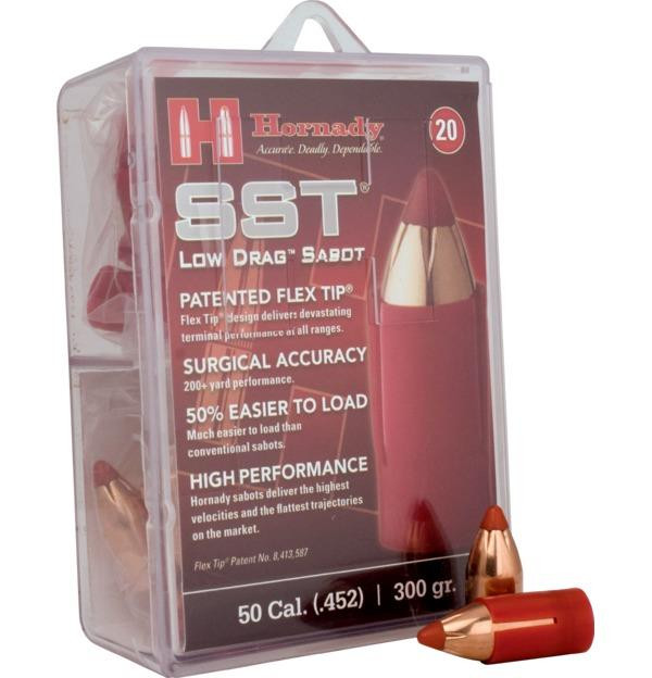Hornady 50 Caliber Low Drag Sabot with 45 Caliber 300 Grain SST Bullet Box of 20