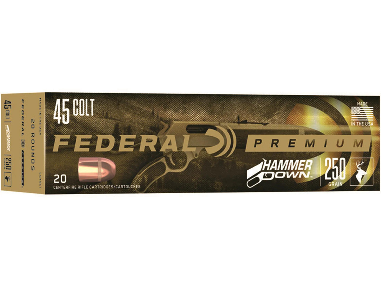 Federal Premium Hammer Down Ammunition 45 Colt (Long Colt) 250 Grain Bonded Soft Point Box of 20