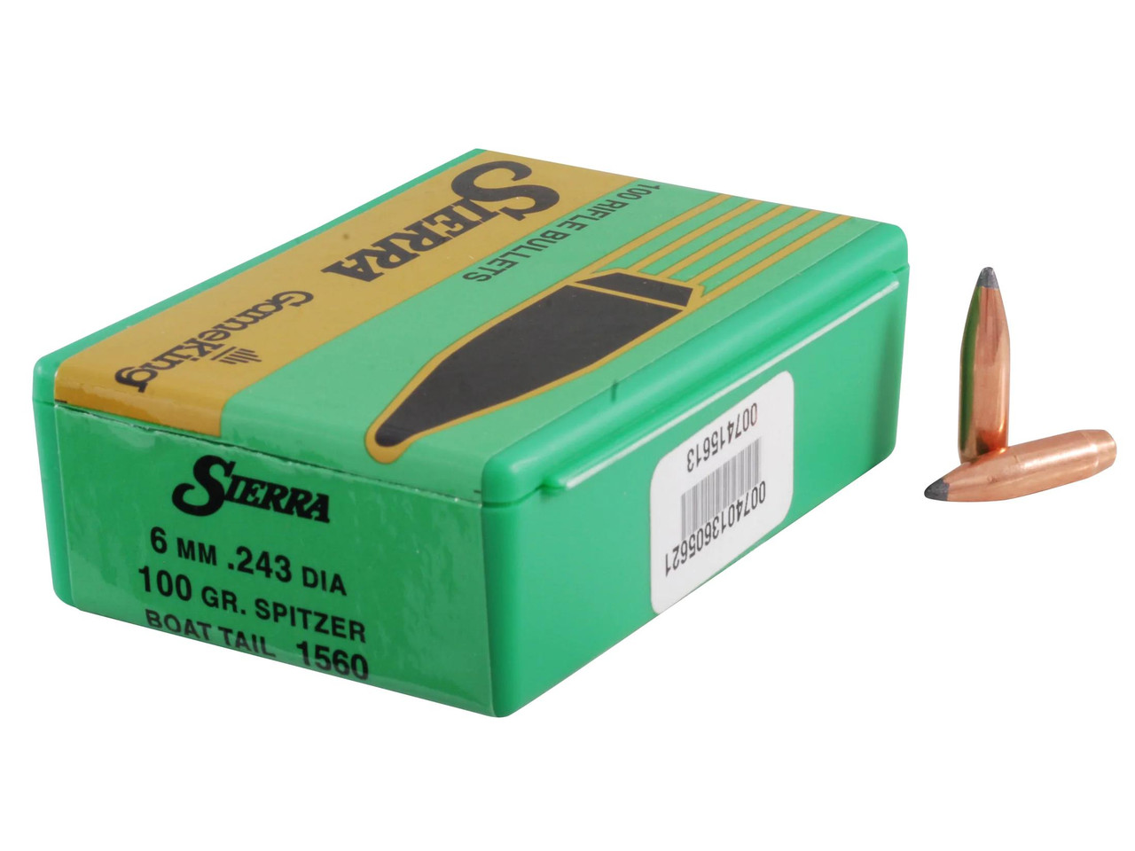 Sierra GameKing Bullets 243 Caliber, 6mm (243 Diameter) 100 Grain Spitzer Boat Tail Box of 100