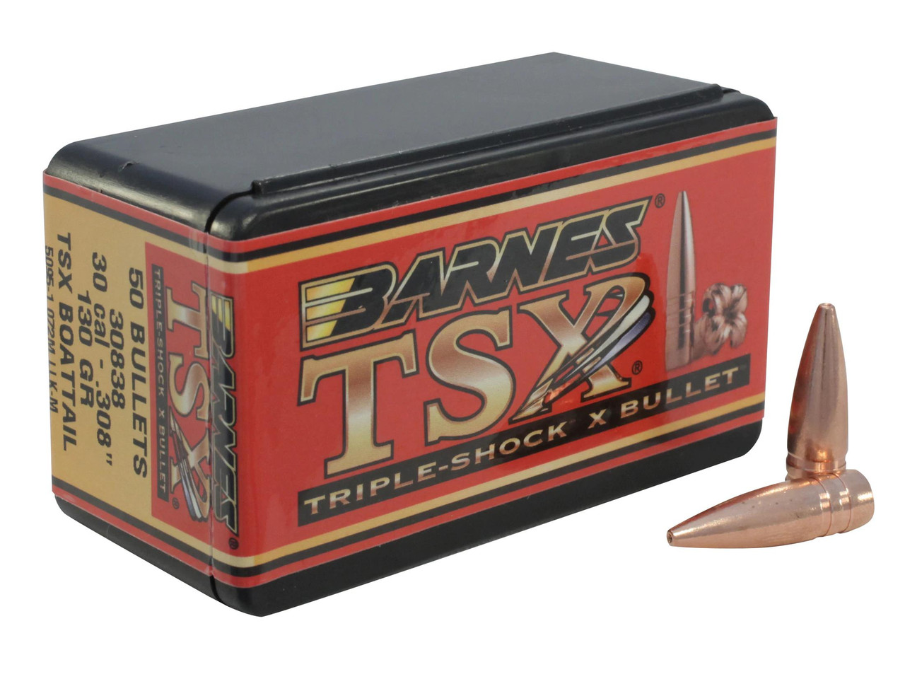 Barnes Triple-Shock X (TSX) Bullets 30 Caliber (308 Diameter) 130 Grain Hollow Point Boat Tail Lead-Free Box of 50