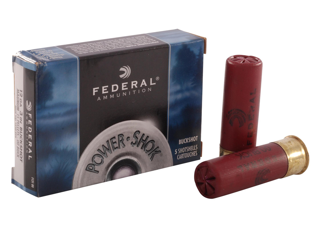 Federal Power-Shok Ammunition 12 Gauge 3" Buffered 00 Buckshot 15 Pellets Box of 5