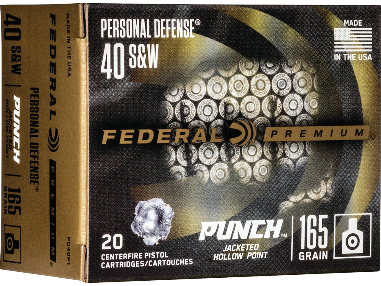 Federal Premium Personal Defense Punch Ammunition 40 S&W 165 Grain Jacketed Hollow Point Box of 20