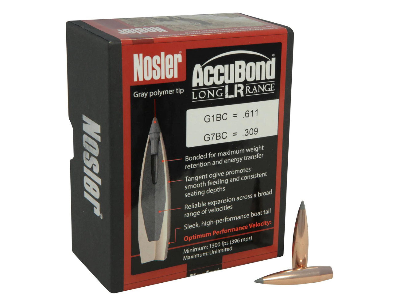 Nosler AccuBond Long Range Bullets 284 Caliber, 7mm (284 Diameter) 150 Grain Bonded Spitzer Boat Tail Box of 100 - 58734