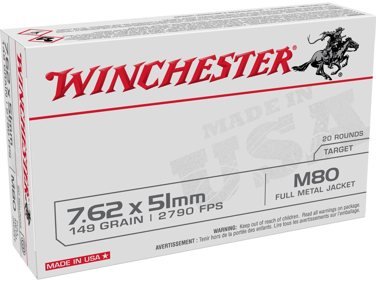 Winchester USA Ammunition 7.62x51mm NATO 149 Grain M80 Full Metal Jacket – WM80