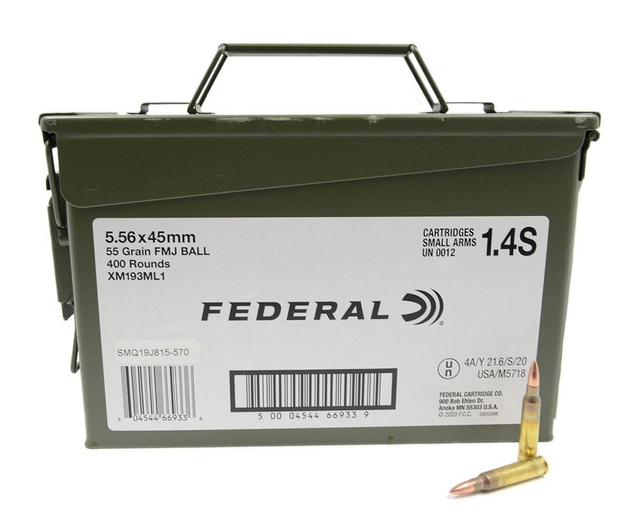 Federal XM193ML1 5.56 Nato 55 Grain Ammo Can 400 Rounds