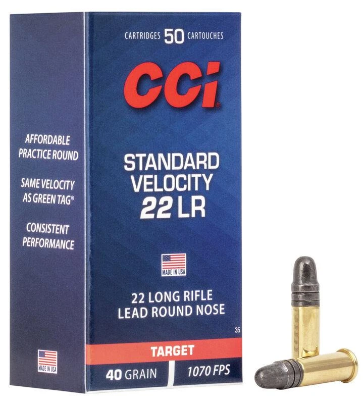 CCI Standard Velocity Ammunition 22 Long Rifle 40 Grain Lead Round Nose #0035